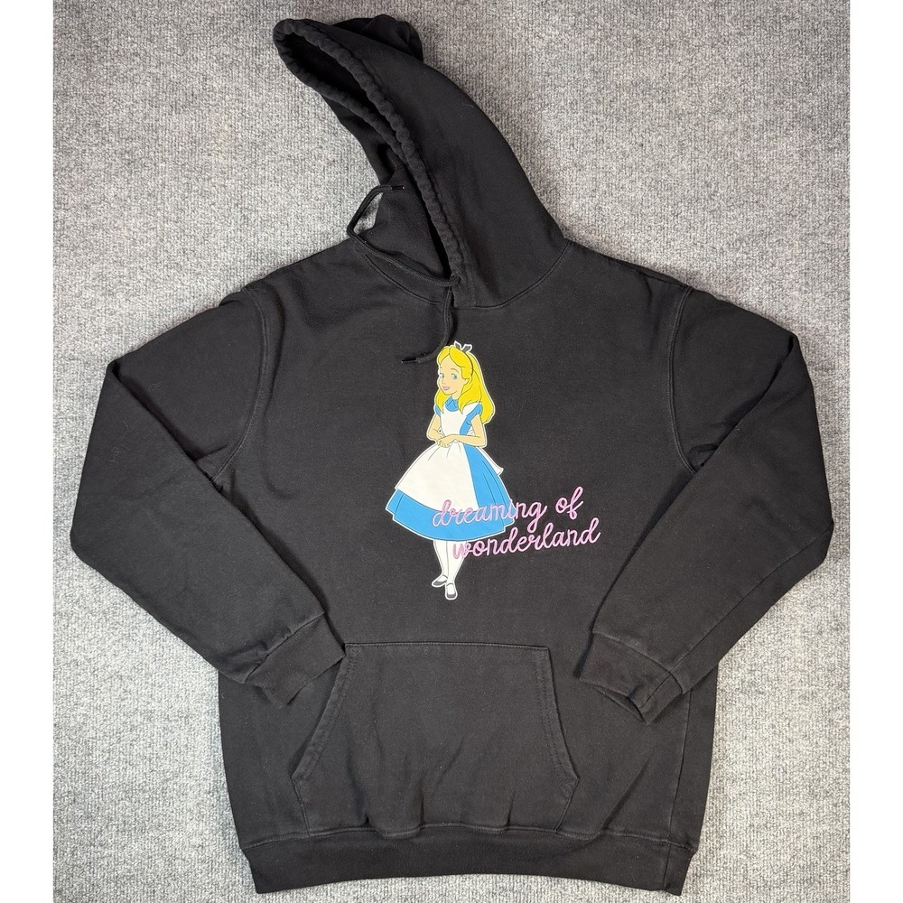 Disney Alice In Wonderland Hoodie‎ Womens Medium Black Stay Curious Pullover